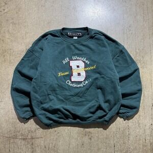 B.U.M. Equipment Sweatshirt Mens Medium Green Fleece Crewneck All Weather